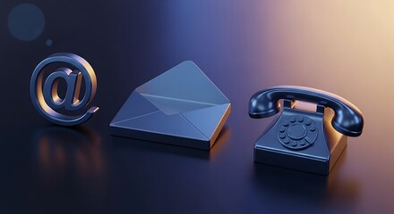 At symbol envelope and telephone icons communication