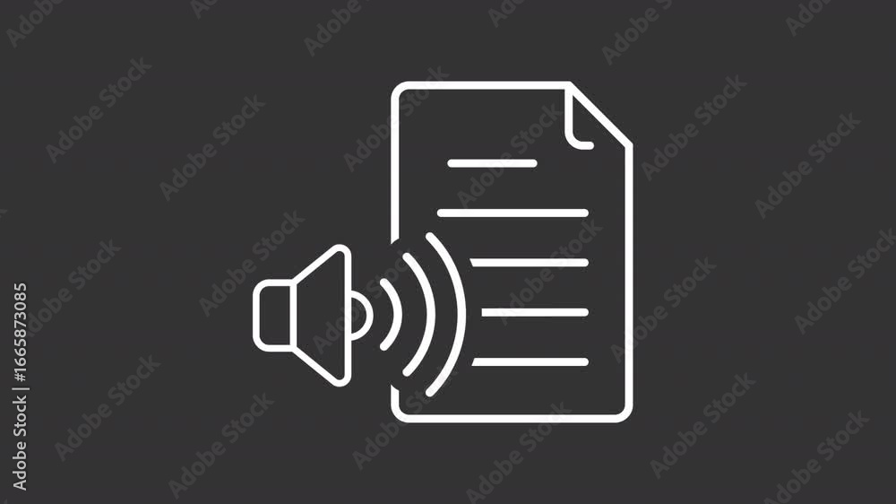 Poster audiobook white line animation. text to speech animated icon. moving audio waves. document lines sho