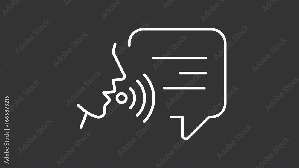 Poster voice message white line animation. voicemail animated icon. moving audio waves. text lines showing 