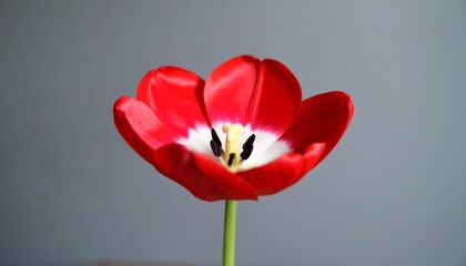 Red Tulip Blossom Closeup.