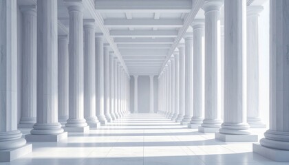 A classical Roman colonnade of marble columns lines a corridor in a city, a structure of ancient design