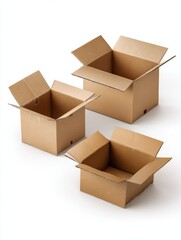 Fototapeta premium the assortment of three open cardboard boxes ready for various uses