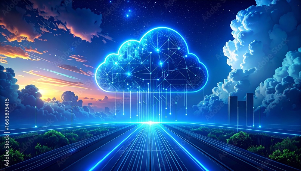 Aufkleber blue computer network explodes into space, a digital communication concept for a global world