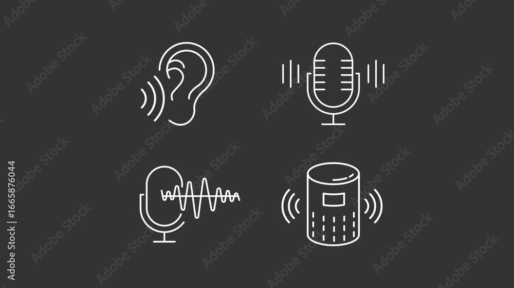 Poster smart assistant animation set. artificial intelligence animated white line icons. speech recognition