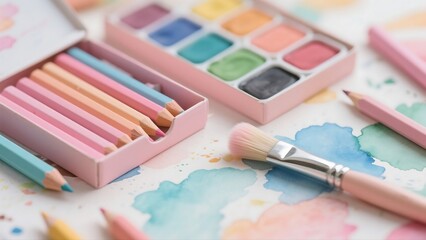 Naklejka premium a variety of art supplies in pastel shades