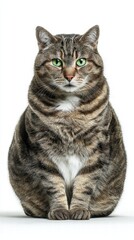 Obraz premium Green-eyed chubby tabby cat on white for detailed pet calendar product shot.