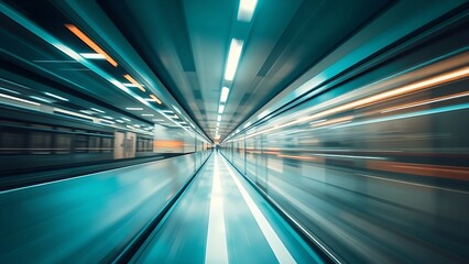 Fototapeta premium An abstract urban transit scene with dynamic motion blur and cool metallic tones.