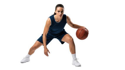 Basketball Player Dribbling: A focused basketball player, showcasing her athletic prowess while skillfully dribbling the ball. She embodies determination, energy.