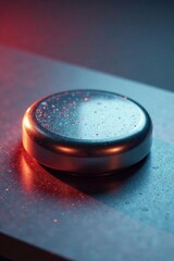 Gleaming metallic button reflects on polished surface , internet, chrome