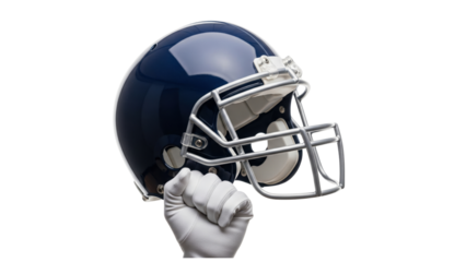 American Football Helmet Up Close: A detailed shot highlighting the sleek design of an American football helmet, with a clean background, perfectly captured for a professional presentation.