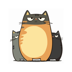 Cartoon Style Grumpy Fat Cats Illustration On transparent background