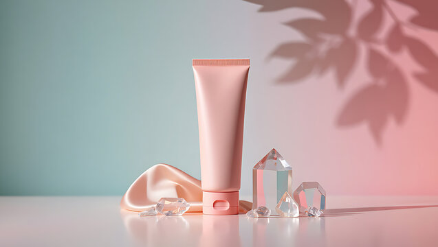 Pink cosmetic tube with crystals and silk pink tube skincare