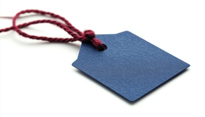 a blank label tag made out of sapphire blue paper with a red cord