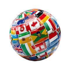 World globe composed of various national flags, representing global unity