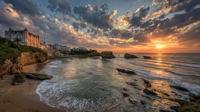 sunset over biarritz beach hdr image no logos no brands ar 169