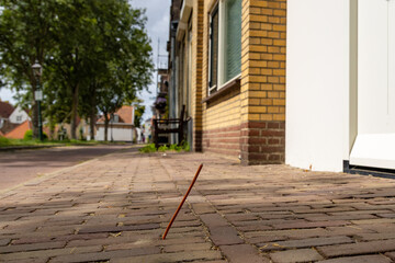 glass fibre optic Internet cable in the ground outside a residential house