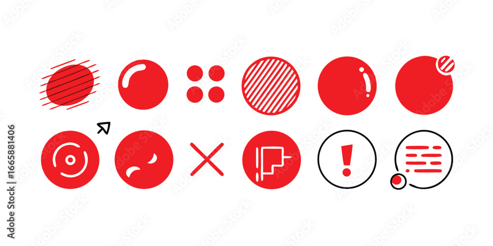 Poster abstract red and circular icons set on white background modern design simple graphic elements with u