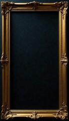 Intricate gold frame, textured black backdrop, scrollwork, wallpaper