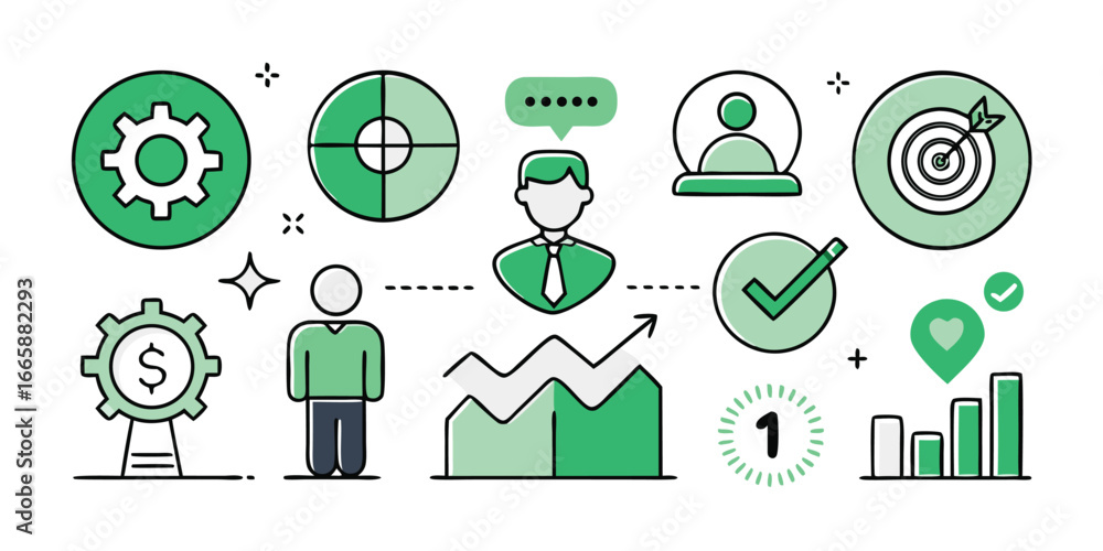 Poster business strategy and growth concept represented with modern line style icons for presentation and d