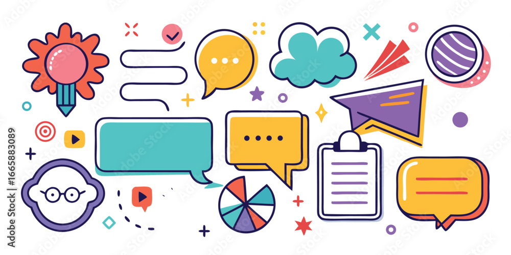 Poster creative communication elements vector design speech bubbles icons and symbols flat design style bri