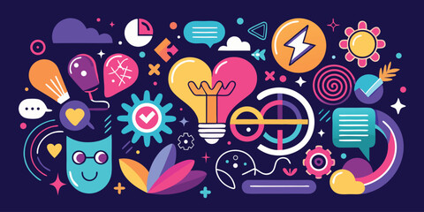 Fototapeta premium Creative abstract vector pattern with lightbulbs speech bubbles and flowers for modern trendy backgrounds and design