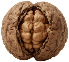 Cracked walnut halves, studio shot, food texture, healthy brain concept