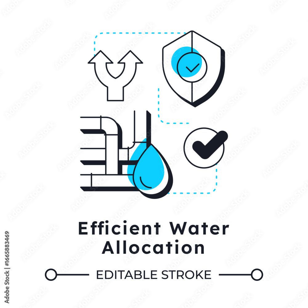 Poster efficient water allocation modern linear concept icon. distribution. strategy for increasing freshwa