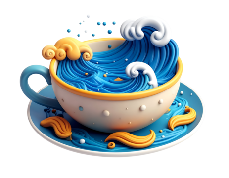 Whimsical 3D Wave Cup Illustration