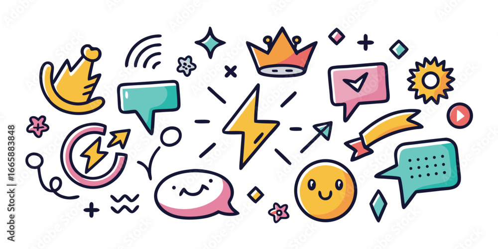 Poster doodle elements for social media vector graphic playful icons and graphics with speech bubbles and s