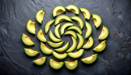 Avocado slices spiral pattern.