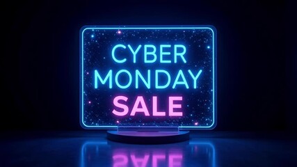 Stunning 4K Cyber Monday sale hologram glows on dark background, perfect for digital marketing and futuristic promotions - Powered by Adobe