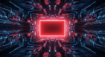 Glowing Red Square in Futuristic Tunnel.