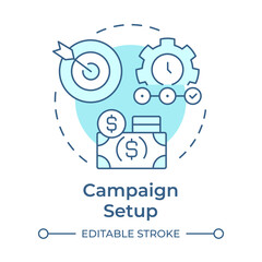 Campaign setup soft blue concept icon. Financial management. Budget control, money. Round shape line illustration. Abstract idea. Graphic design. Easy to use in presentation, infographic