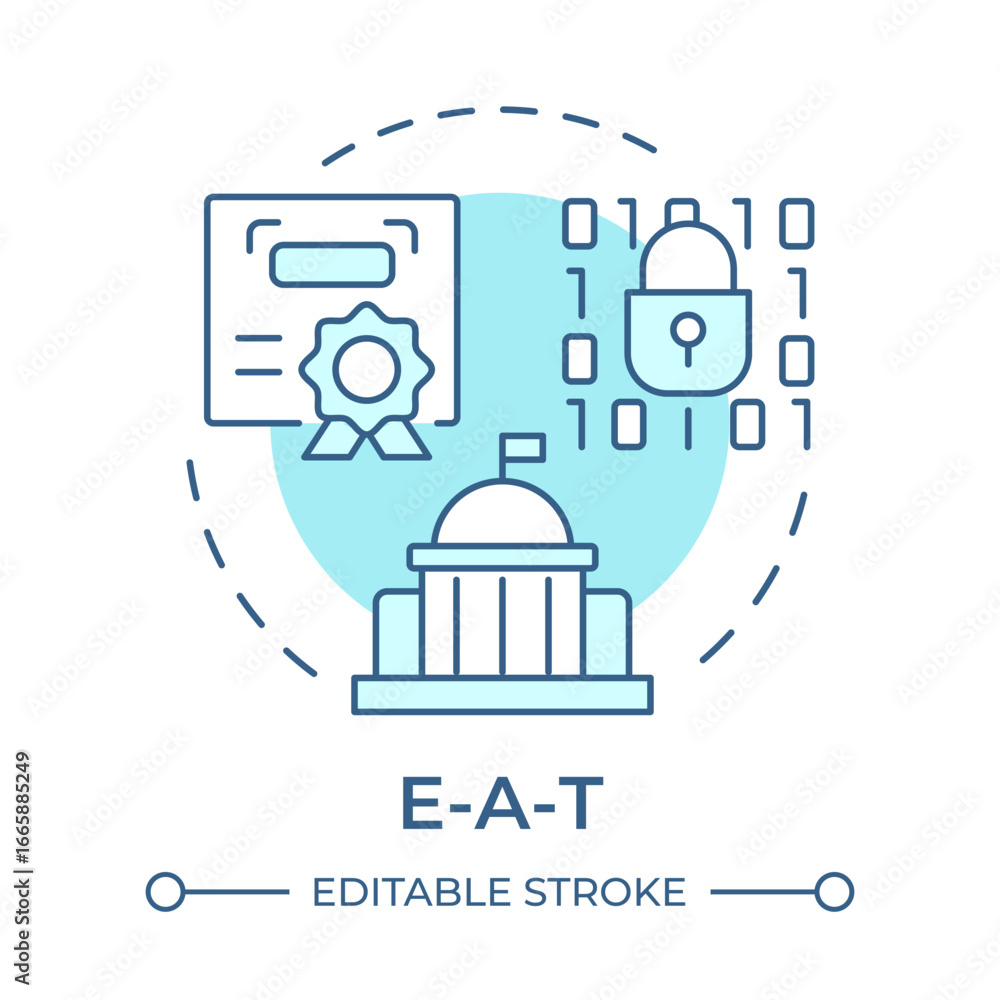 Poster e-a-t soft blue concept icon. software security, programming. certification, standard. round shape l