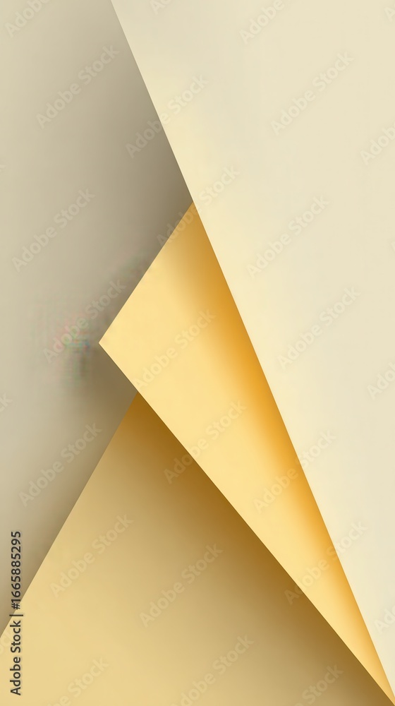 Poster geometric pattern featuring layered triangular shapes in yellow and beige tones, presenting contempo