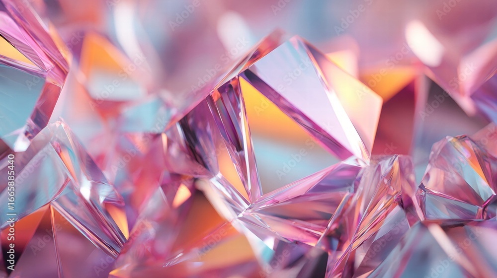 Poster a mesmerizing display of shimmering crystals, reflecting light and creating a stunning array of colo