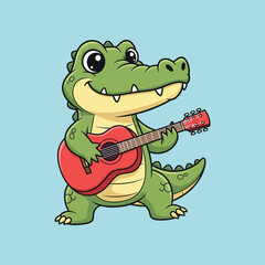 Fototapeta premium Cute Cartoon Crocodile Playing Guitar Illustration