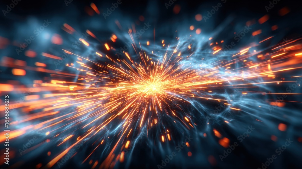 Poster the image showcases a vibrant explosion with energetic sparks and a mesmerizing burst of light.