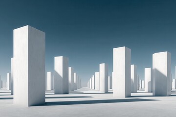 Fototapeta premium Minimalist Architectural Scene with White Columns Under Blue Sky