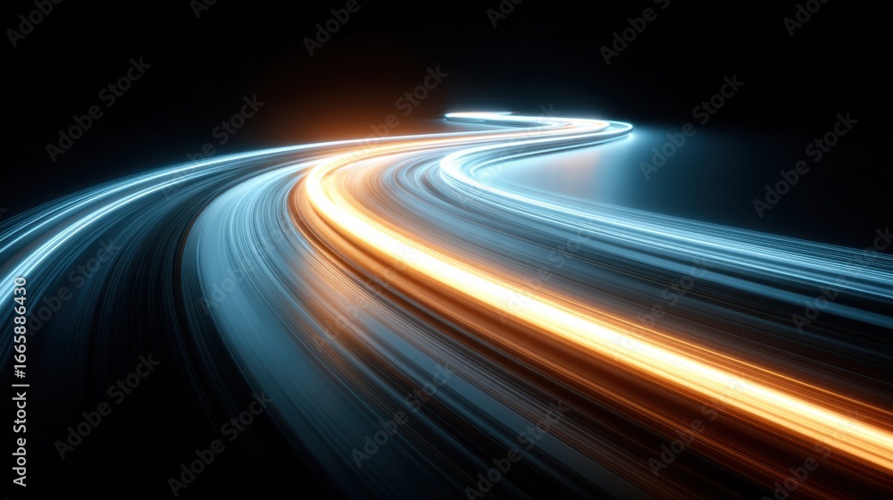 Aufkleber dynamic light trails create a sense of speed and technological advancement on a dark background.