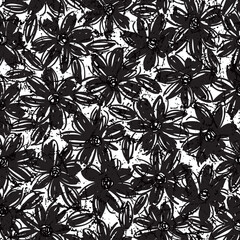 Obraz premium Black and White Hand-Drawn Floral Pattern Seamlessly Tiling for Design Projects,