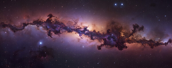 Fototapeta premium A stunning view of a nebula in deep space with vibrant colors. Panoramic space background. 
