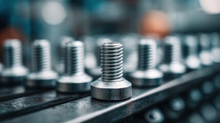 A close-up shot of a bolt highlights its metallic texture in sharp focus.