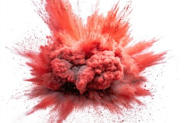 Explosive burst of vibrant red and gray powder