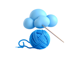 Blue Yarn Ball and Cloud 3D Render