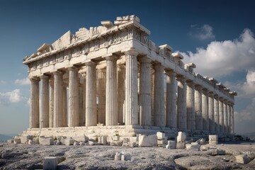 Obraz premium Exploring the majestic Parthenon temple at the Acropolis in Athens, Greece during a sunny day with clear skies and ancient ruins in view