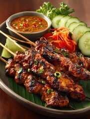 Fototapeta premium savory grilled chicken satay skewers photo authentic indonesian cuisine