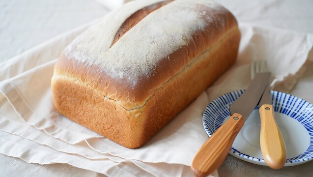 Freshly Baked Loaf of Artisanal Bread with a Golden Crust and Dusting of Flour