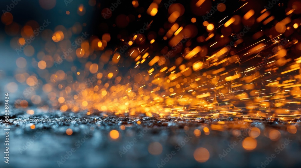 Poster fiery sparks and glowing bokeh create an abstract, dynamic and artistic scene of bright light
