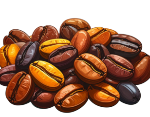 Cartoon-Style Heap of Dark Roasted Coffee Beans, Playful Vector Illustration
